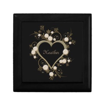 Heart And Flowers Gold And Silver On Black Jewelry Box by randysgrandma at Zazzle