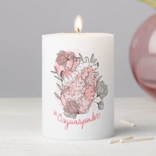 Heart and flowers nature design pillar candle
