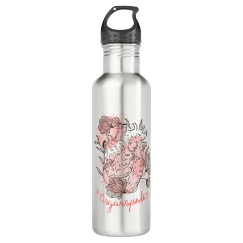 Heart and flowers nature design stainless steel water bottle
