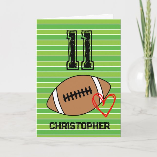 Heart and Football 11th Birthday Card (Front)