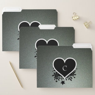 Heart And Gray And Green Green Glitter File Folder