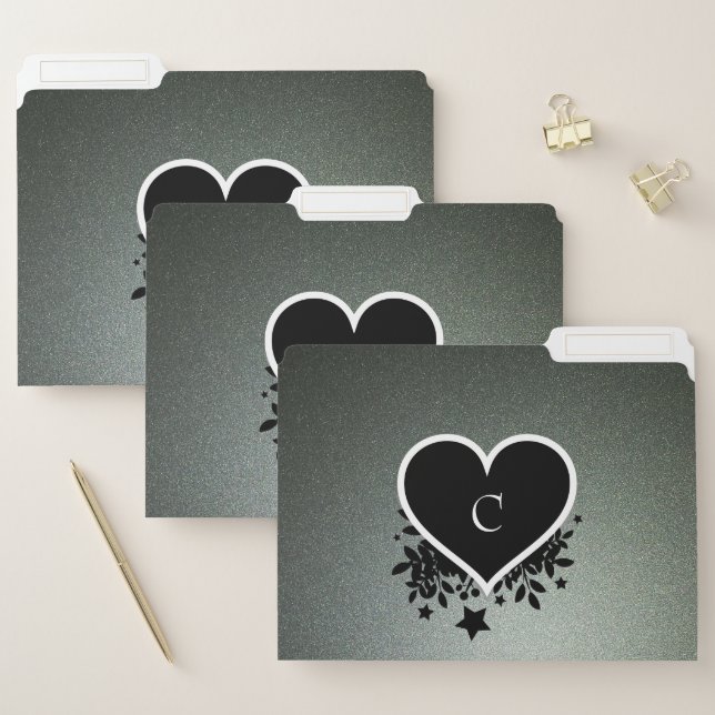 Heart And Gray And Green Green Glitter File Folder (Set)