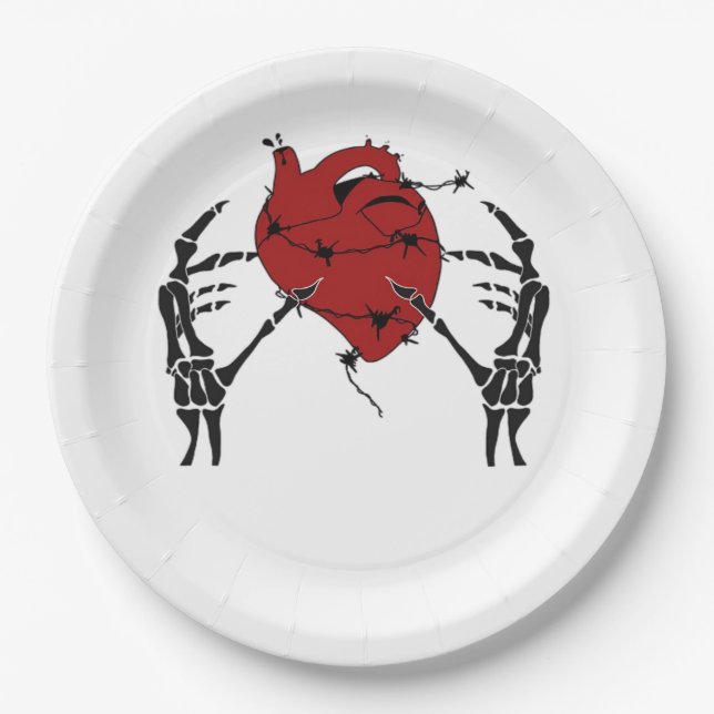 Heart And Hands - Skeleton Heart Hands  Paper Plates (Front)