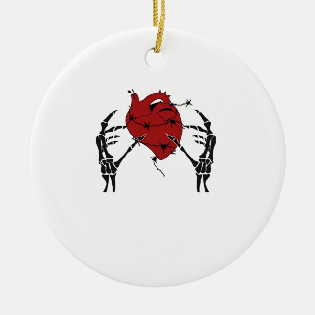 Heart And Hands Skeleton Heart Hands Soft Ceramic Ornament (Front)