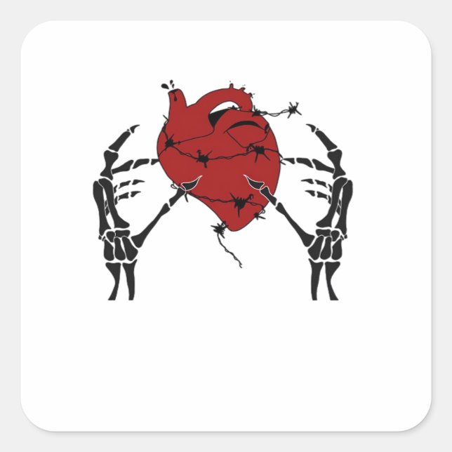 Heart And Hands Skeleton Heart Hands Soft Square Sticker (Front)
