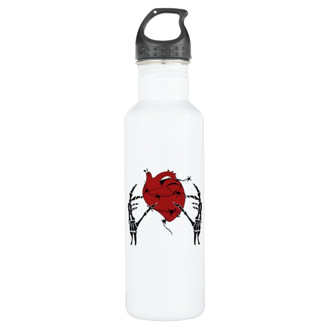 Heart And Hands Skeleton Heart Hands Soft Stainless Steel Water Bottle (Front)