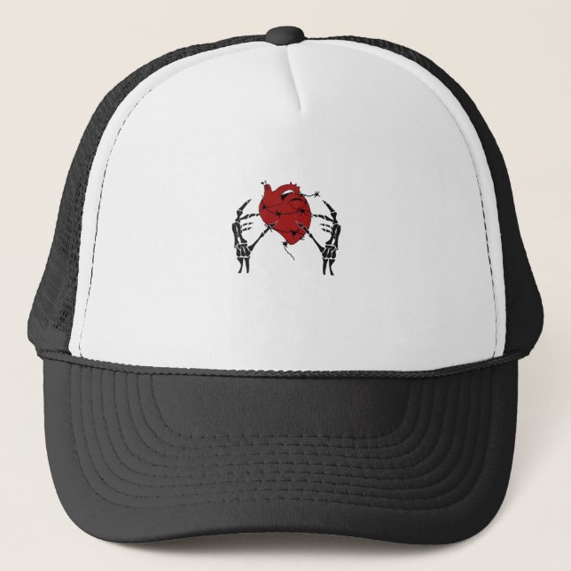 Heart And Hands Skeleton Heart Hands Soft Trucker Hat (Front)