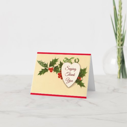 Heart And Holly Thank You Card