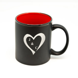 Heart and Initials Matte Black/Red Hilo Mug
