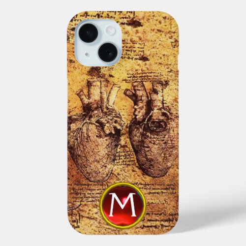 Heart And Its Blood Vessels Parchment Gem Monogram iPhone 15 Case