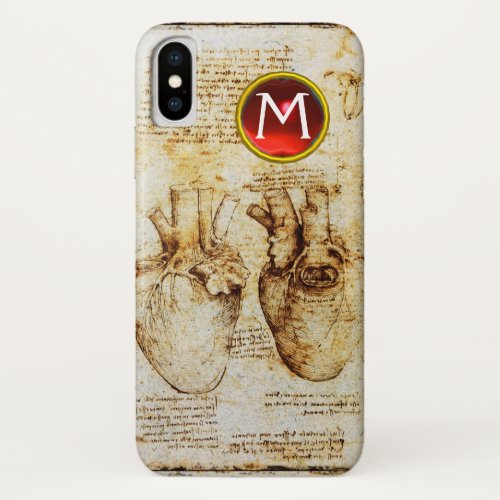 Heart And Its Blood Vessels Parchment Gem Monogram iPhone X Case