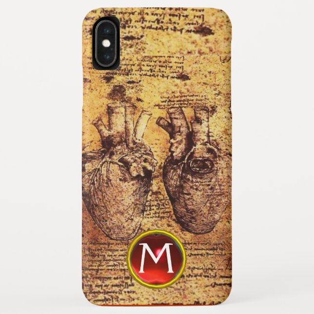 Heart And Its Blood Vessels Parchment Gem Monogram Case-Mate iPhone Case (Back)