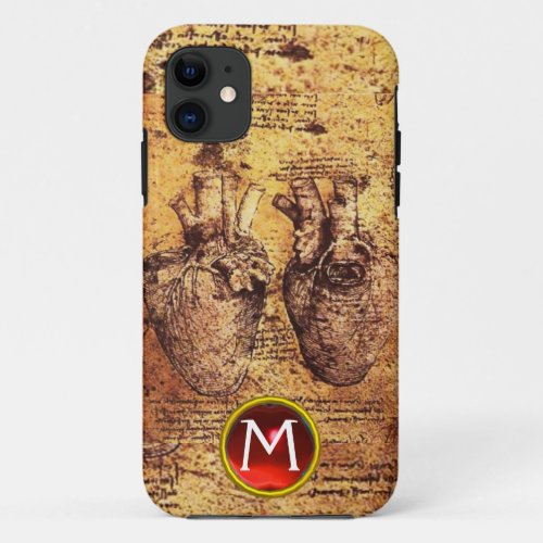 Heart And Its Blood Vessels Parchment Gem Monogram iPhone 11 Case