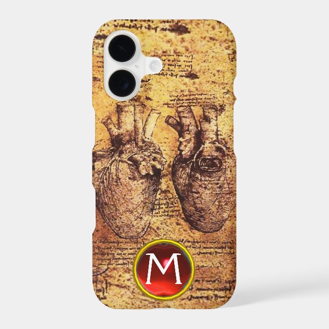 Heart And Its Blood Vessels Parchment Gem Monogram Case-Mate iPhone Case (Back)