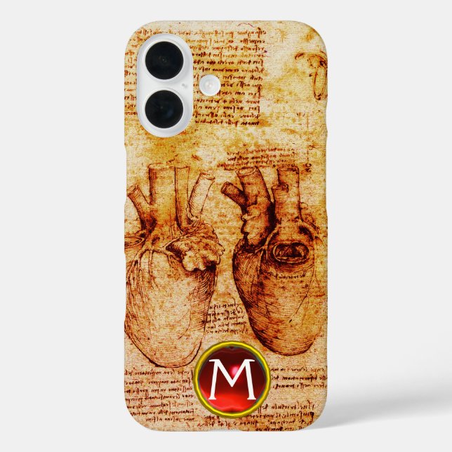 Heart And Its Blood Vessels Parchment Gem Monogram Case-Mate iPhone Case (Back)