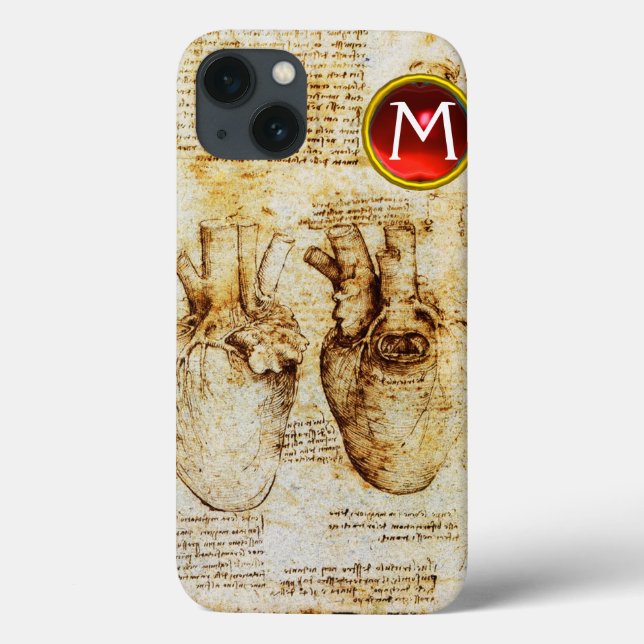 Heart And Its Blood Vessels Parchment Gem Monogram Case-Mate iPhone Case (Back)