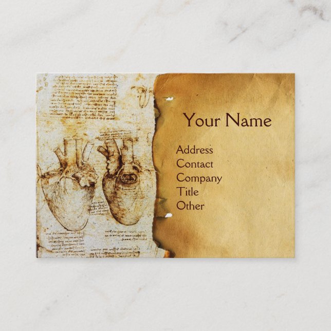 Heart And Its Blood Vessels Parchment Monogram Business Card (Front)