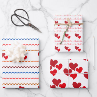 Heart and Lines Wrapping Paper Flat Sheet Set of 3
