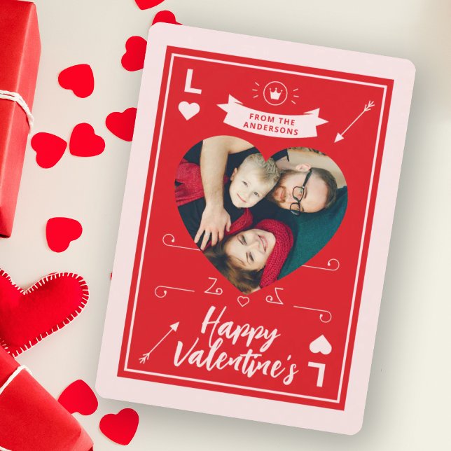 Heart and Love Red Pink Valentine's Family Photo   Card (Creator Uploaded)
