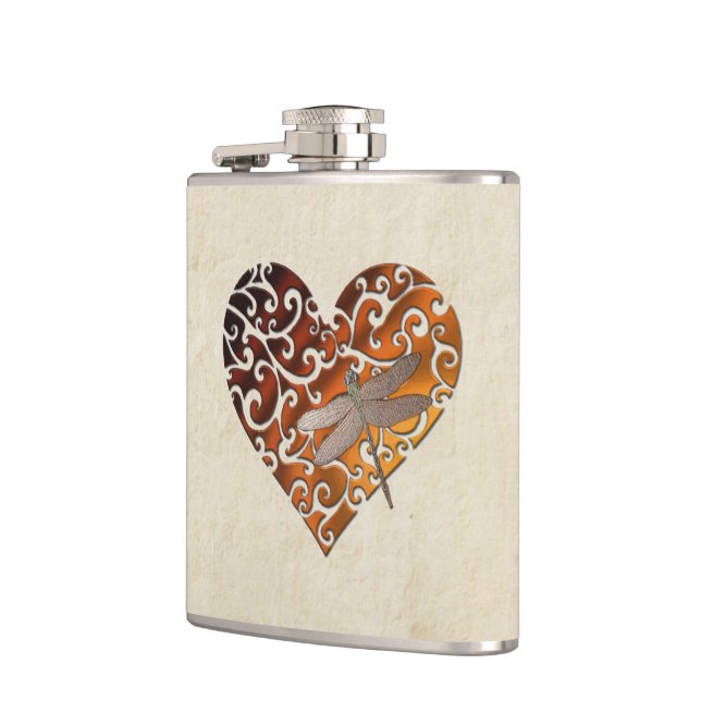 Heart and Metal Dragonfly Flask (Left)