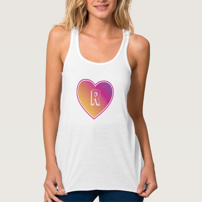 Heart and Monogram on Sunset Coloful Pattern Art Tank Top (Front)