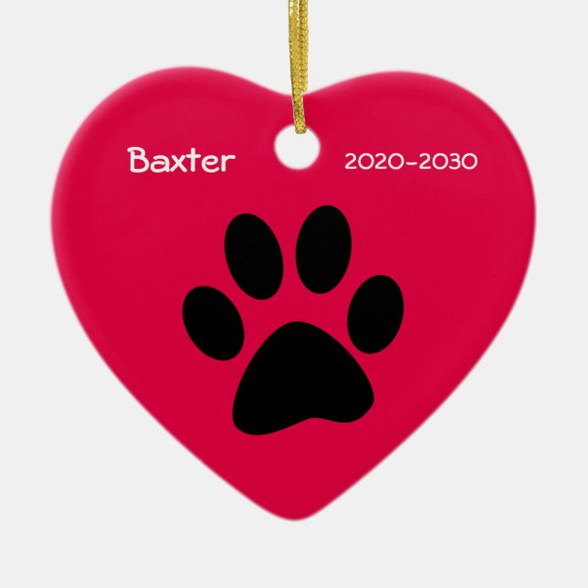 Heart and Paw Dog Memorial Christmas Ornament (Front)