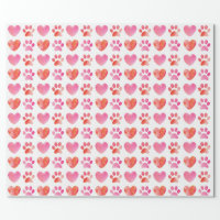 Heart and Paw Print Valentine's Day Wrapping Paper
