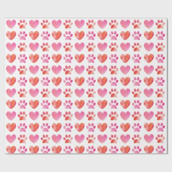 Heart and Paw Print Valentine's Day Wrapping Paper | Zazzle