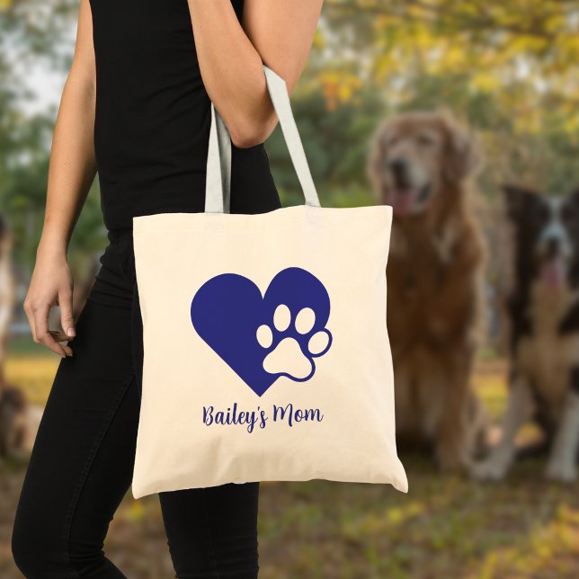 Heart and Pawprint Monogram Name Dog Mom Tote Bag (Creator Uploaded)