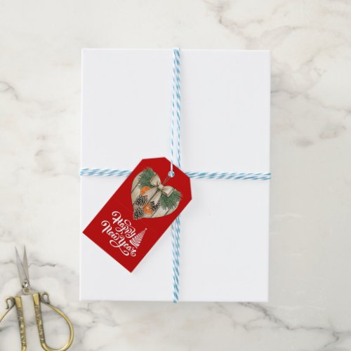 Heart And Pinecones New Year Gift Tags