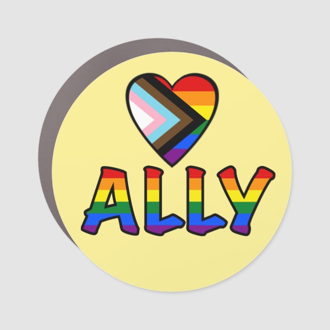 Heart and Progress Pride Ally Car Magnet (Front)