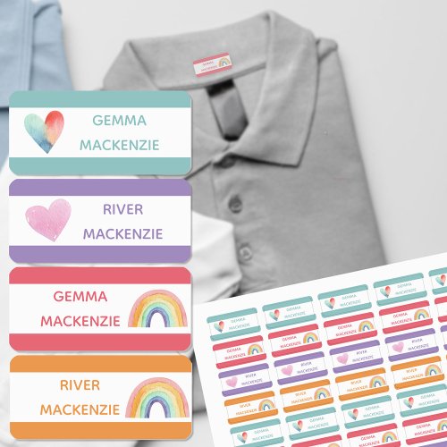 Heart and Rainbow Color Coded Clothing Name Labels
