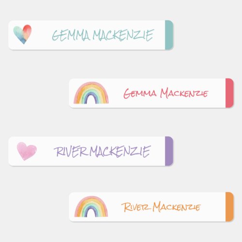 Heart and Rainbow Color Coded Girl Waterproof Name Labels Heart and Rainbow Color Coded Girl Waterproof Name Labels