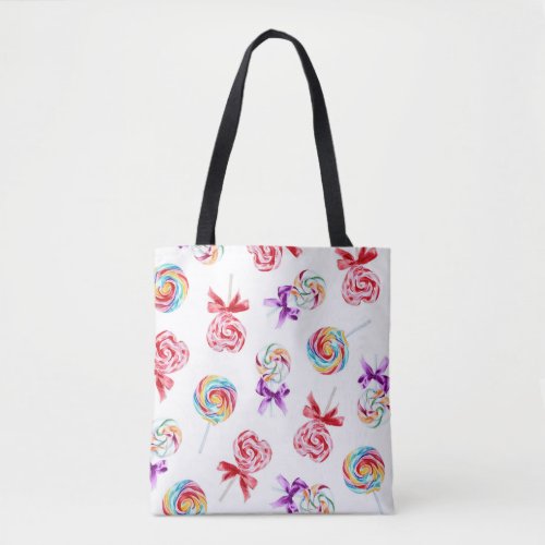 Heart and Rainbow Swirl Lollipops Pattern Tote Bag