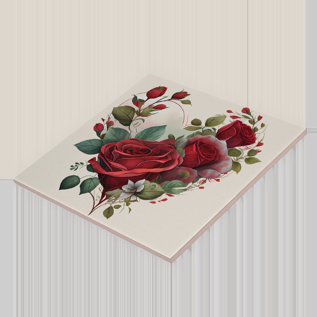 Heart and Red Roses Ceramic Tile (Creator Uploaded)