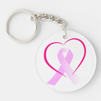 Heart and Ribbon Breast Cancer Awareness Keychain