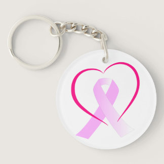Heart and Ribbon Breast Cancer Awareness Keychain