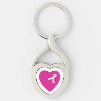 Heart and Ribbon Breast Cancer Awareness Keychain