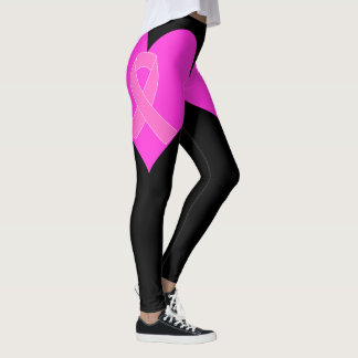 Heart and Ribbon Breast Cancer Charity Design Leggings