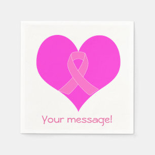 Heart and Ribbon Breast Cancer Charity Design Paper Napkins