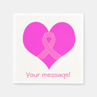 Heart and Ribbon Breast Cancer Charity Design Paper Napkins