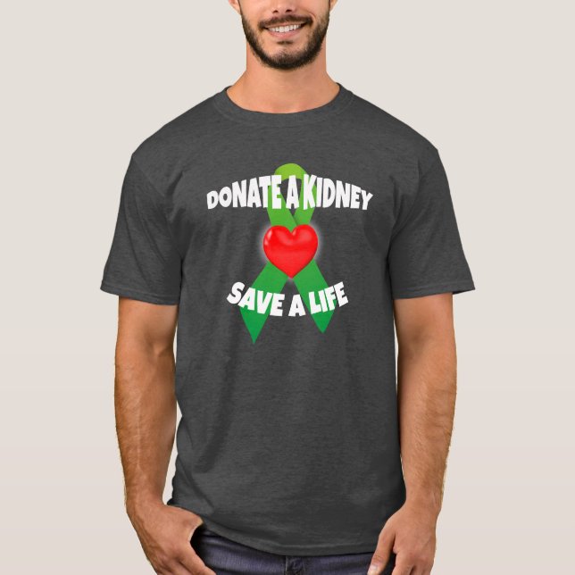 Heart and Ribbon Kidney Donation Awareness T-Shirt (Front)
