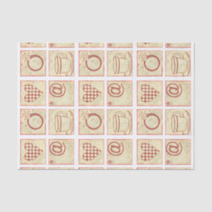 Heart and Ring Woodblock Drawings Tissue Paper