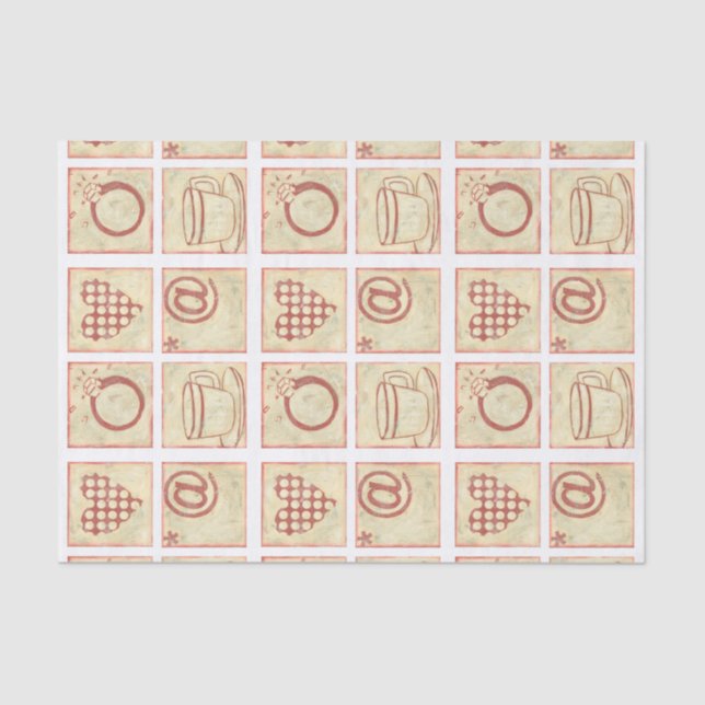 Heart and Ring Woodblock Drawings Tissue Paper (Front)