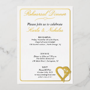 Heart And Rose Flowers Rehearsal Dinner Foil Invitation