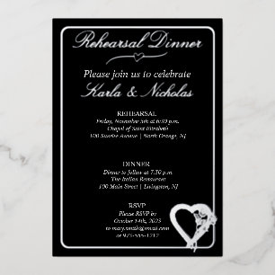 Heart And Rose Flowers Rehearsal Dinner Foil Invitation