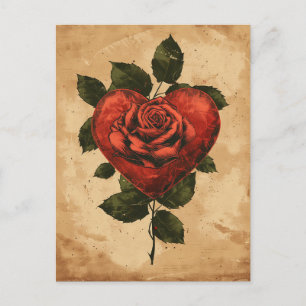 Heart and Rose Vintage Love Valentine's Day Postcard
