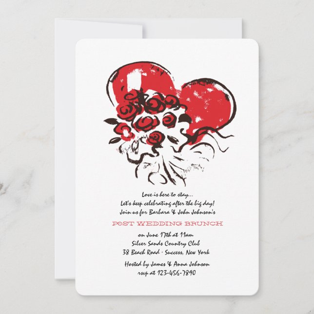 Heart and Roses Post Wedding Brunch Invitation (Front)