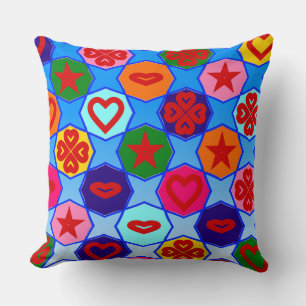 Heart and Shapes Festival over Sky Blue Throw Pillow