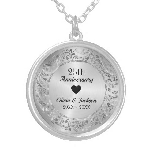 Heart And Silver Ornament Silver Plated Necklace